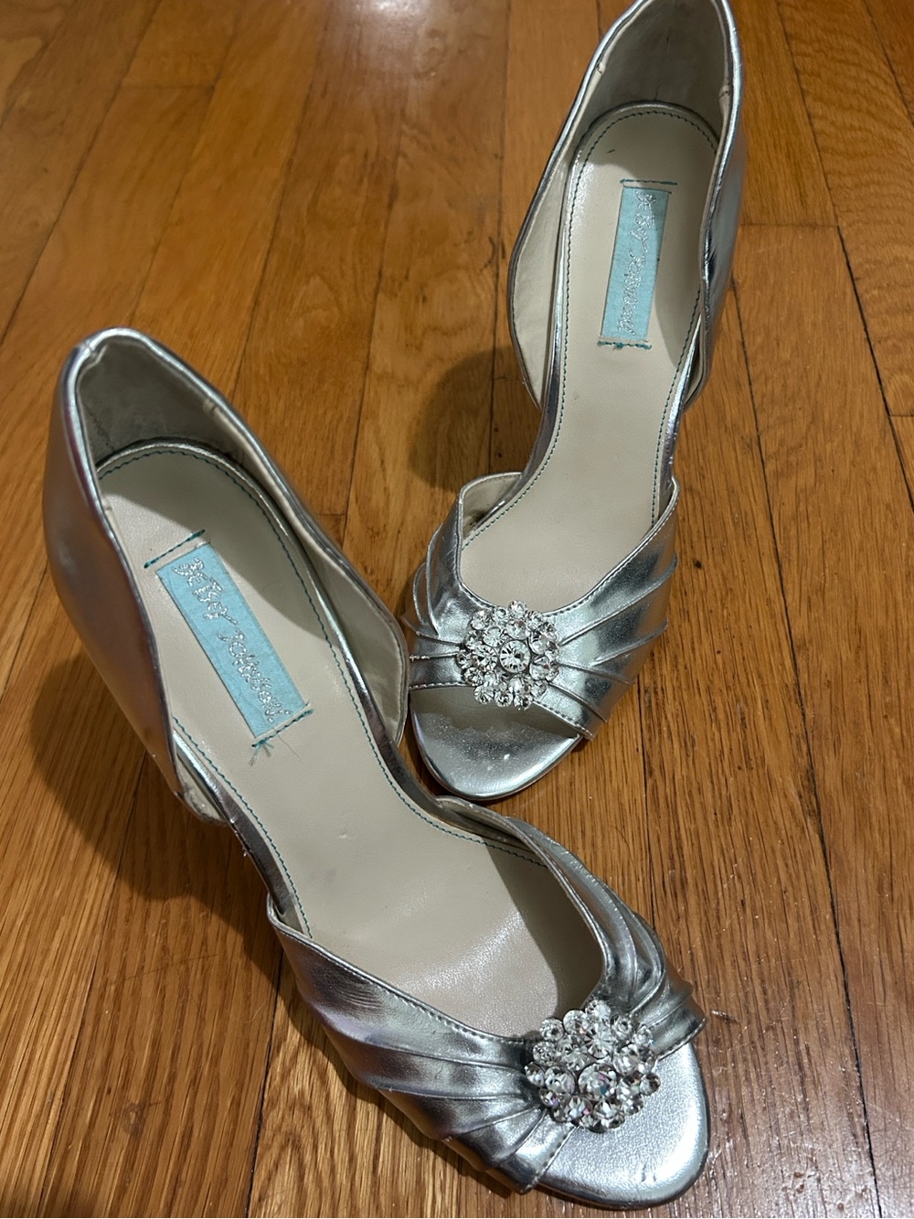 Betsey Johnson Silver Embellished Peep-Toe Heels - Women's Silver Dress Shoes